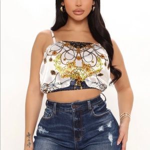 White & Gold Satin Cami Crop Top